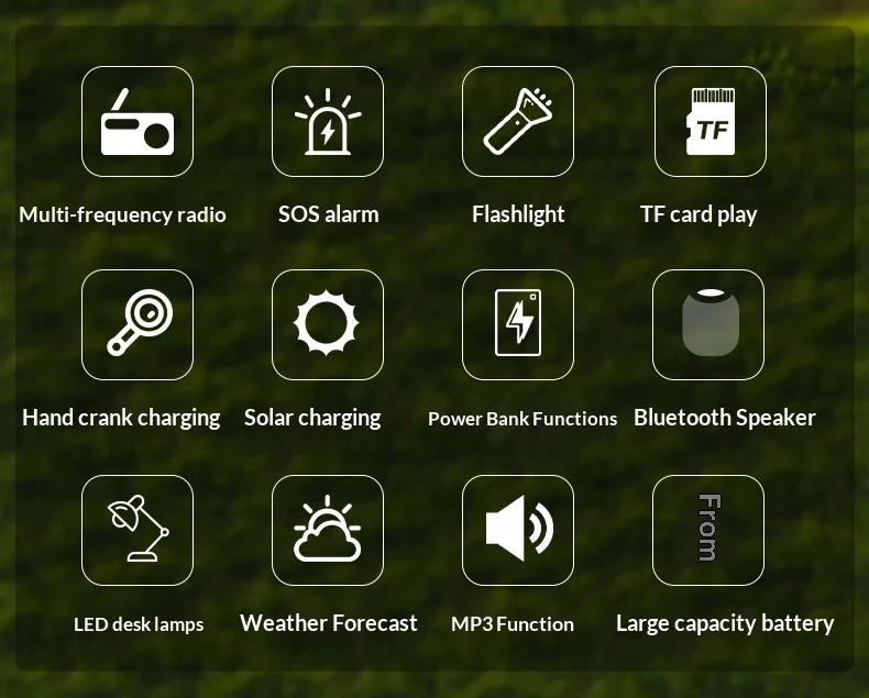 4000mAh Weather Emergency AM/FM Radio Noodradio Emergency Hand Crank Solar Charging Flashlight Survival Kit Gear Electronics