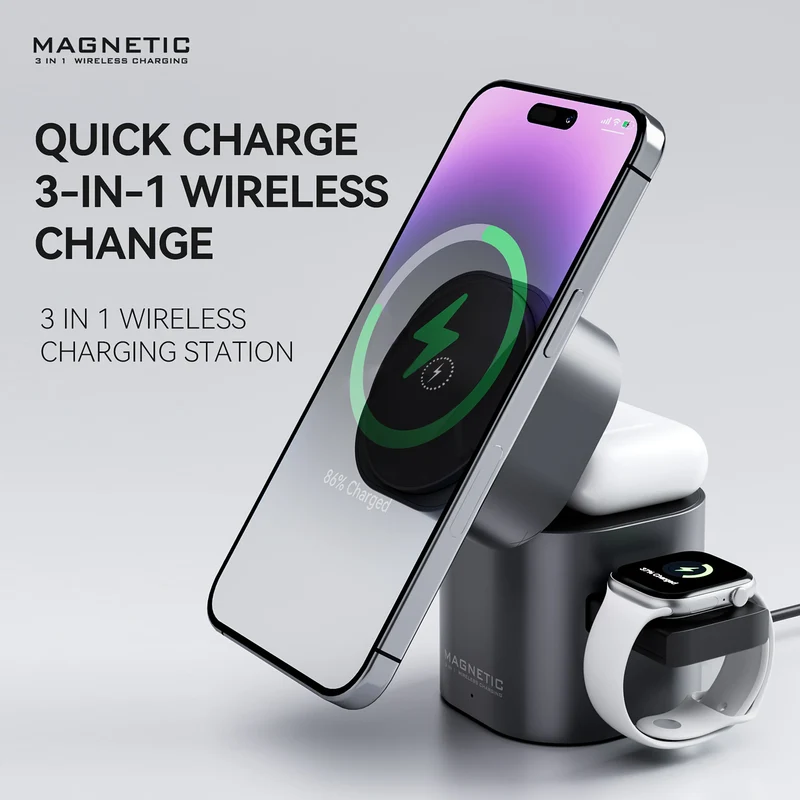 New Products 2025 Electronics Electric Foldable Magnetic Touch Automatic Rotation15W for iphone 17 Gift 3 in 1 Wireless Charger