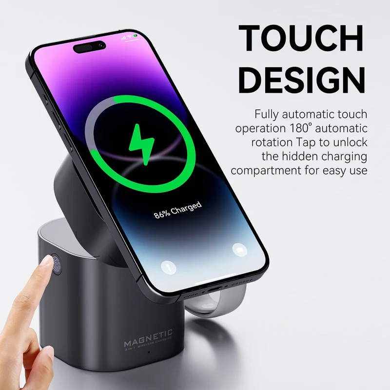 New Products 2025 Electronics Electric Foldable Magnetic Touch Automatic Rotation15W for iphone 17 Gift 3 in 1 Wireless Charger