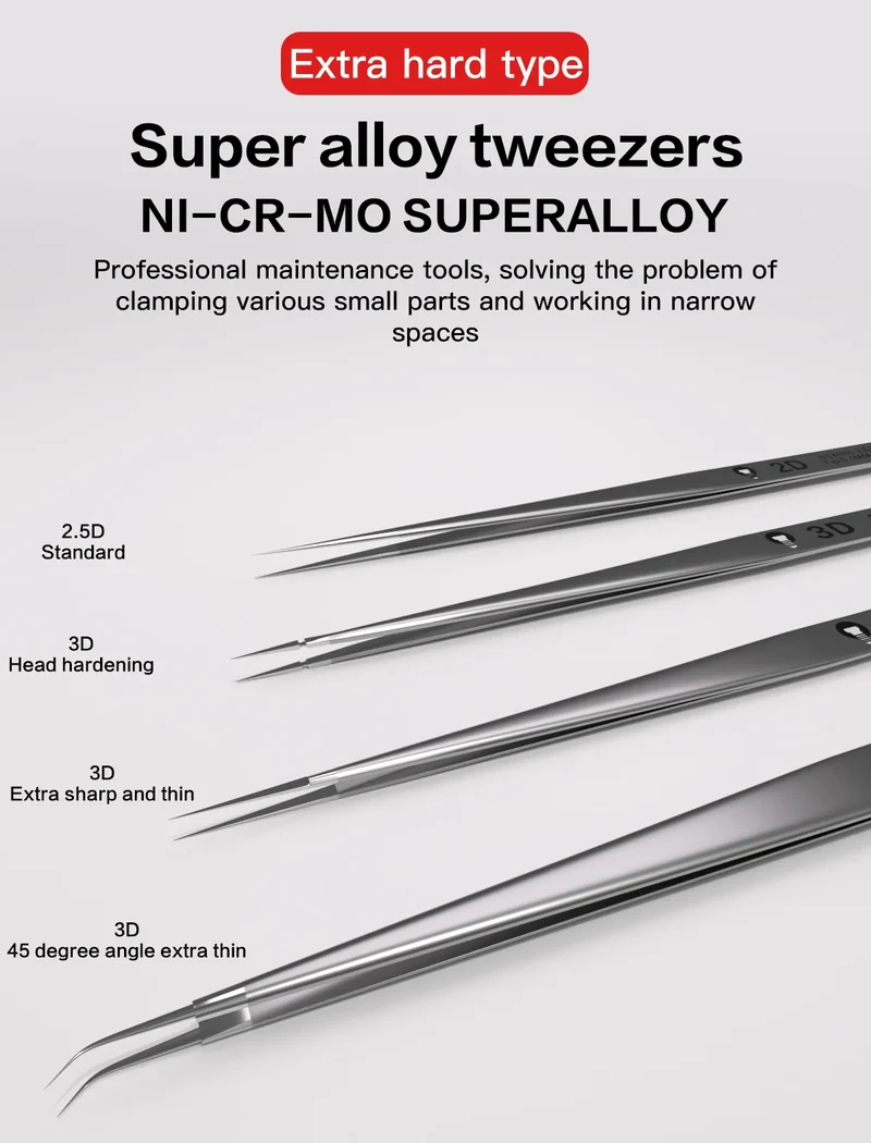 I2C 3D Electronics Extra Hard Alloy Tweezers Precision Forceps for SMD BGA SMT Mobile Phones Flying Line Repair Hand Tools Sets