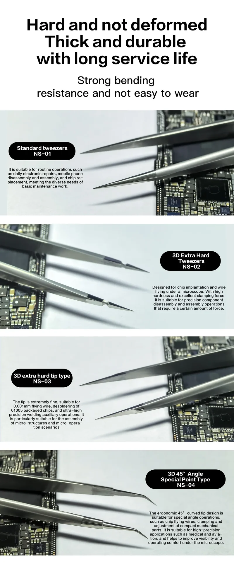 I2C 3D Electronics Extra Hard Alloy Tweezers Precision Forceps for SMD BGA SMT Mobile Phones Flying Line Repair Hand Tools Sets