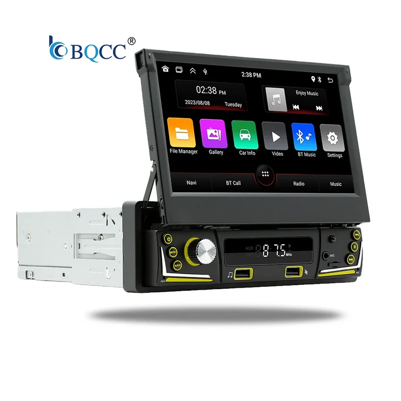 BQCC 7\" 1DIN Android 13 Car Radio Retractable HD Screen Auto Electronics 1+32G/2+32G/2+64G WiFi GPS Navigation SDK Mirror Link