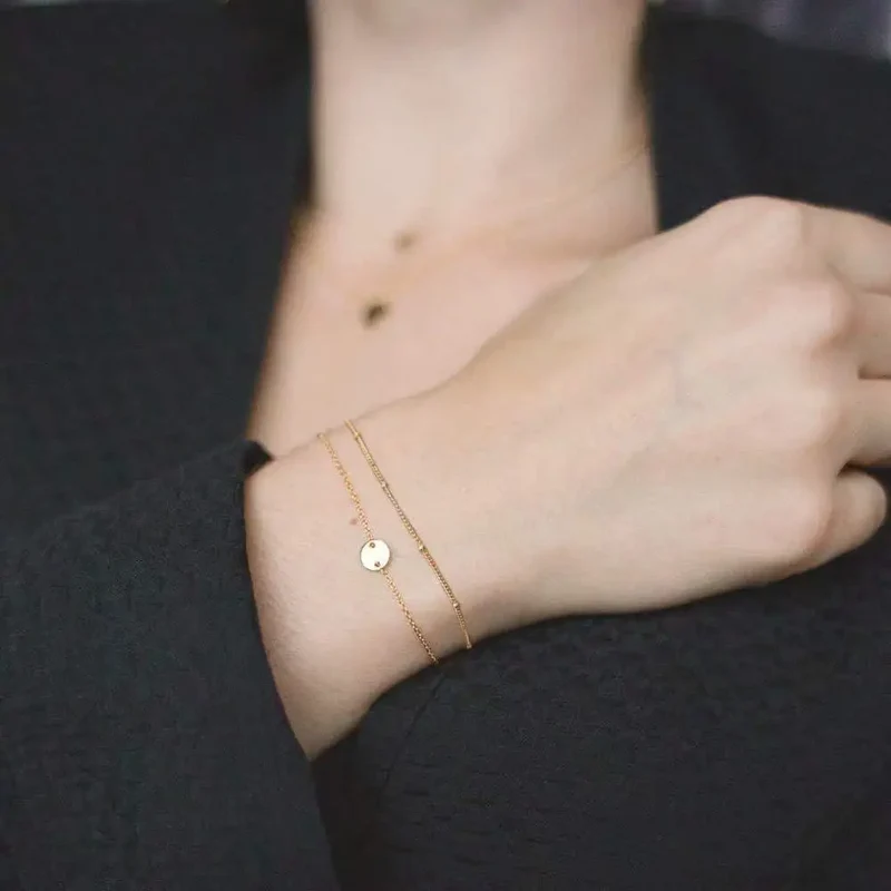 Luxury Hypoallergenic Women Bracelet Stainless Steel 18K Gold Multi-layer Bracelet with Adjustable Chain Daily Wear