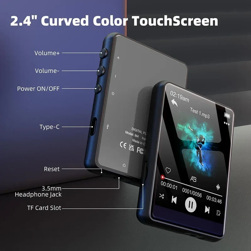 MP3 Player Bluetooth 5.4 Built-in Speaker Hi-Fi Music Player 2.4 Inch Touch Screen MP3 Walkman Video FM Radio Recording Camera