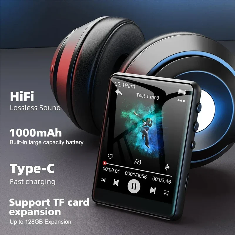 MP3 Player Bluetooth 5.4 Built-in Speaker Hi-Fi Music Player 2.4 Inch Touch Screen MP3 Walkman Video FM Radio Recording Camera