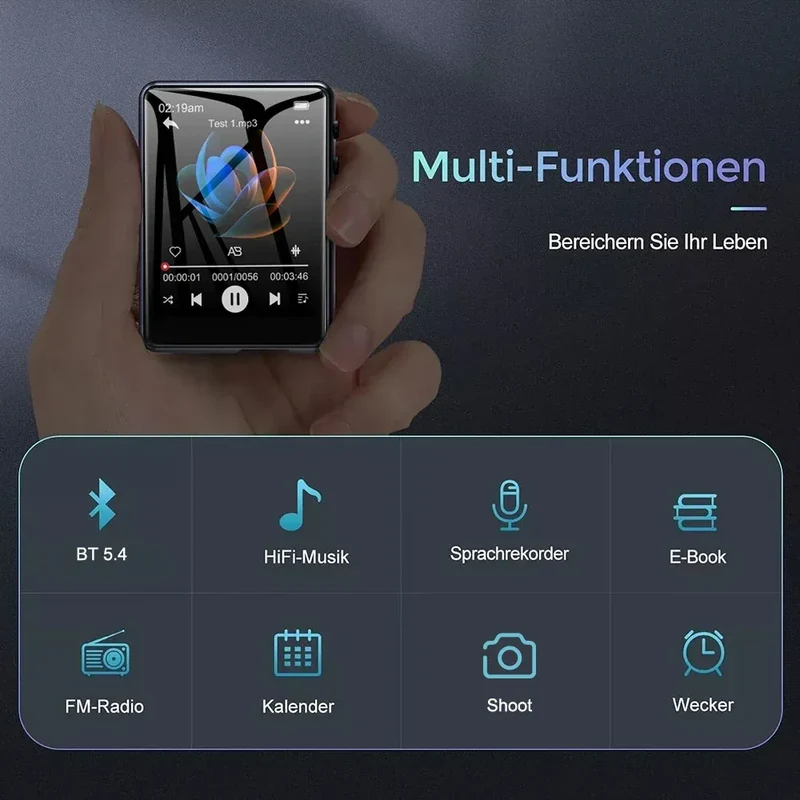 MP3 Player Bluetooth 5.4 Built-in Speaker Hi-Fi Music Player 2.4 Inch Touch Screen MP3 Walkman Video FM Radio Recording Camera