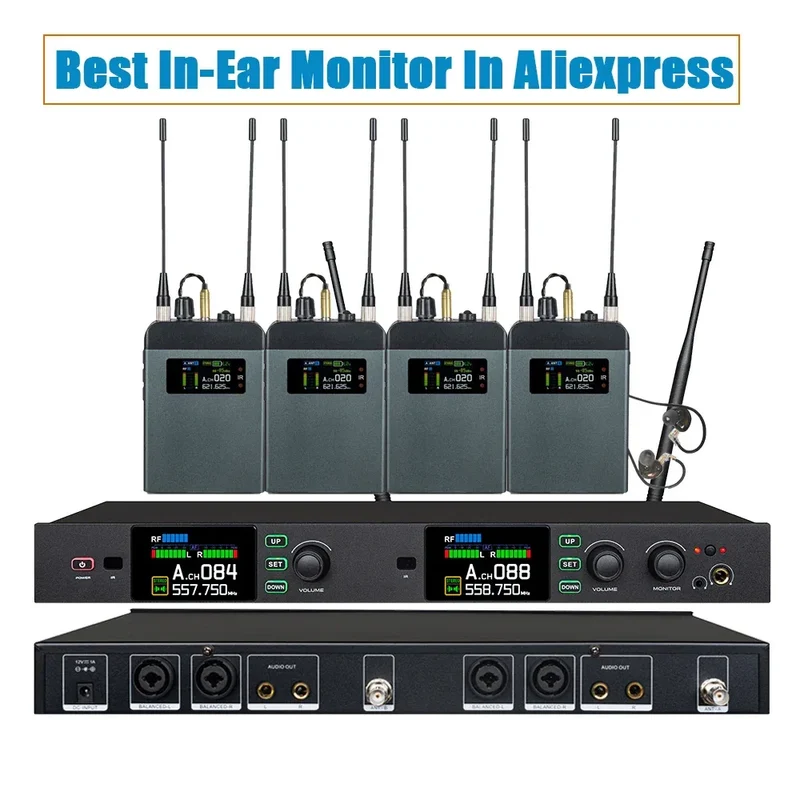 Leicozic Best Stereo In-Ear Monitor PM20 2Channel Wireless Ear Monitoring System Rack-Mount True Diversity 4 Receiver 500/600Mhz