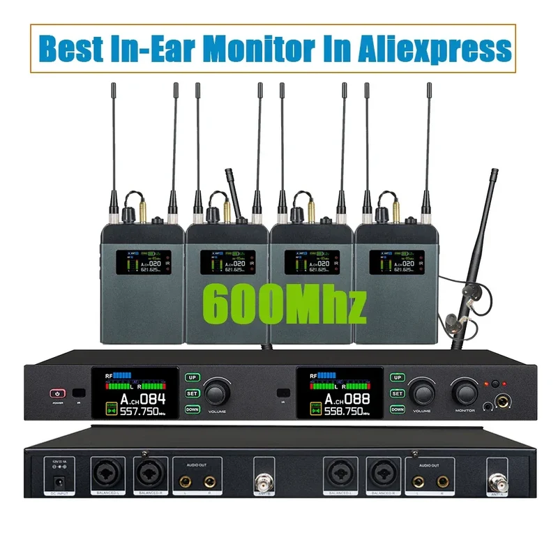 Leicozic Best Stereo In-Ear Monitor PM20 2Channel Wireless Ear Monitoring System Rack-Mount True Diversity 4 Receiver 500/600Mhz