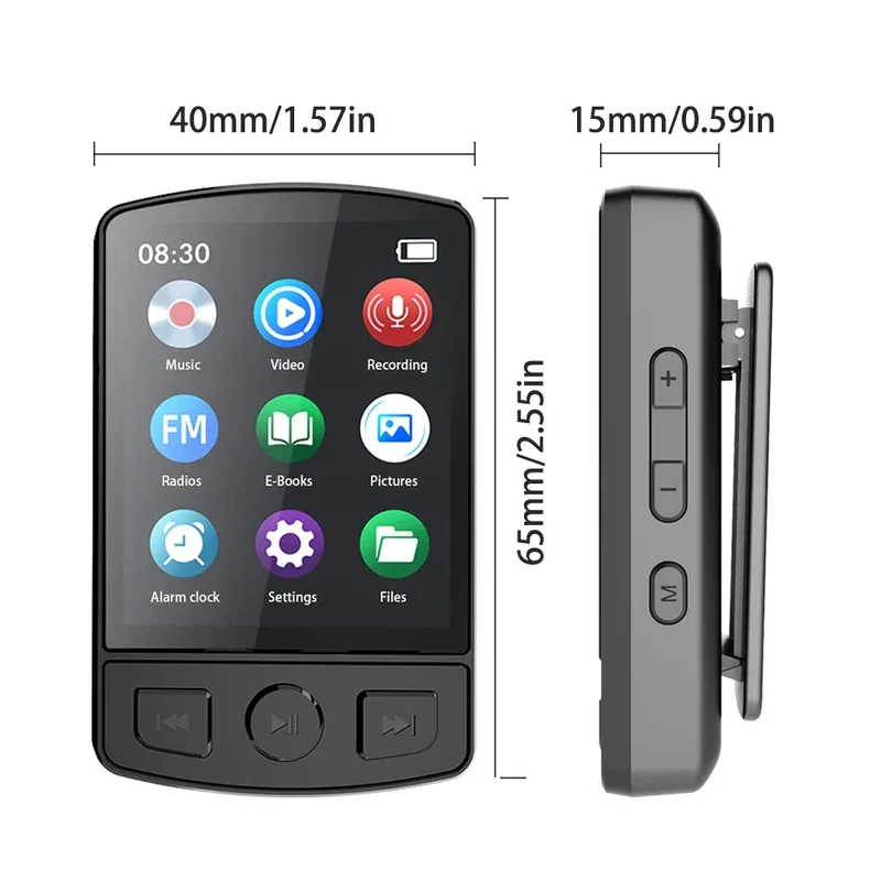 MP3 Player Bluetooth 5.2 1.77 inch Screen Music Player with Speakers Lossless Sound Quality with Recording E-Book Video Playing