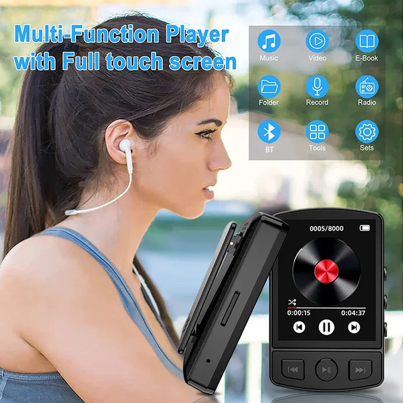 MP3 Player Bluetooth 5.2 1.77 inch Screen Music Player with Speakers Lossless Sound Quality with Recording E-Book Video Playing