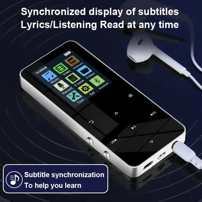 2.0 Inch Metal Touch MP3 MP4 Music Player Bluetooth 5.0 Supports Card, with FM Alarm Clock Pedometer e-Book Built-in Speaker