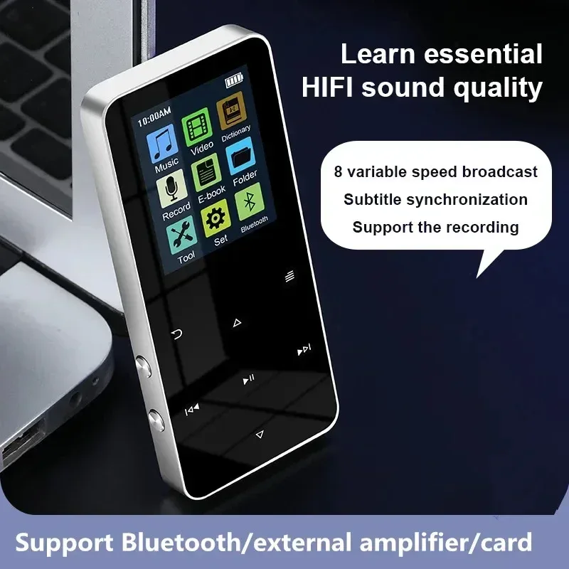 2.0 Inch Metal Touch MP3 MP4 Music Player Bluetooth 5.0 Supports Card, with FM Alarm Clock Pedometer e-Book Built-in Speaker