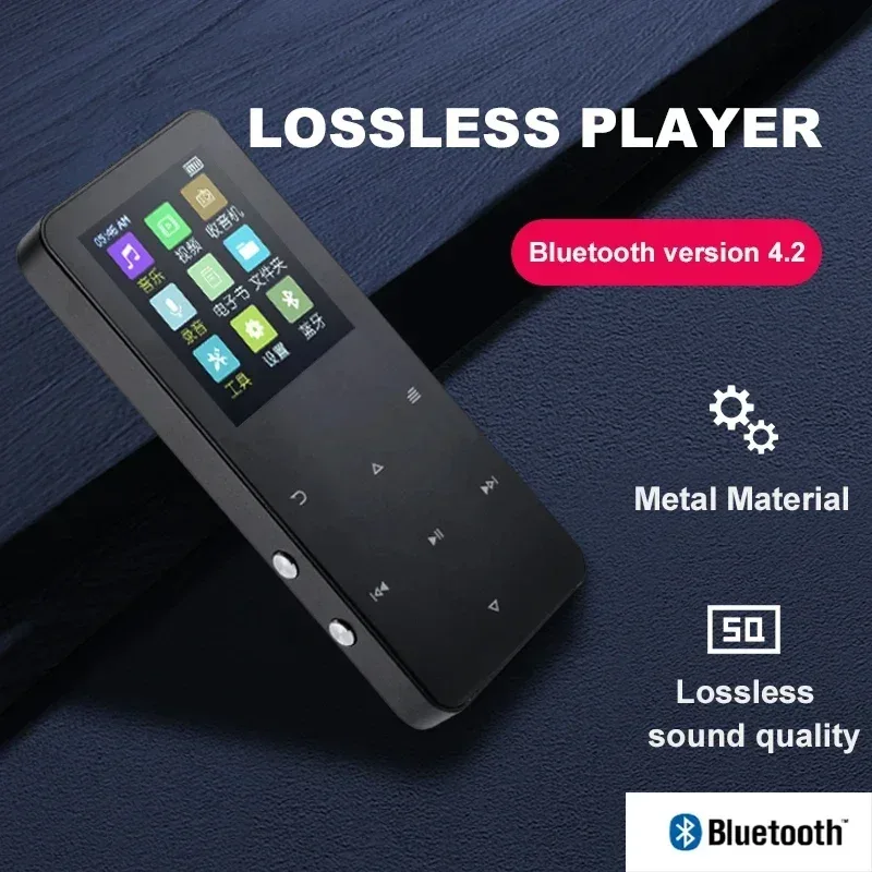 2.0 Inch Metal Touch MP3 MP4 Music Player Bluetooth 5.0 Supports Card, with FM Alarm Clock Pedometer e-Book Built-in Speaker