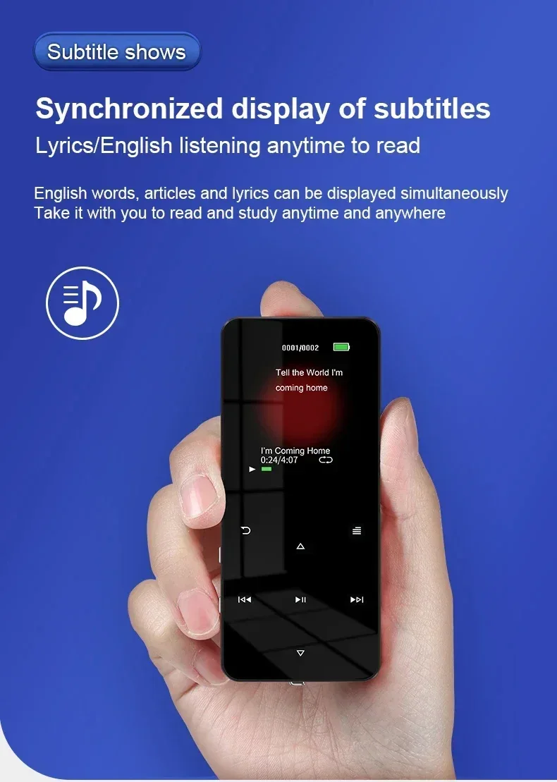 2.0 Inch Metal Touch MP3 MP4 Music Player Bluetooth 5.0 Supports Card, with FM Alarm Clock Pedometer e-Book Built-in Speaker
