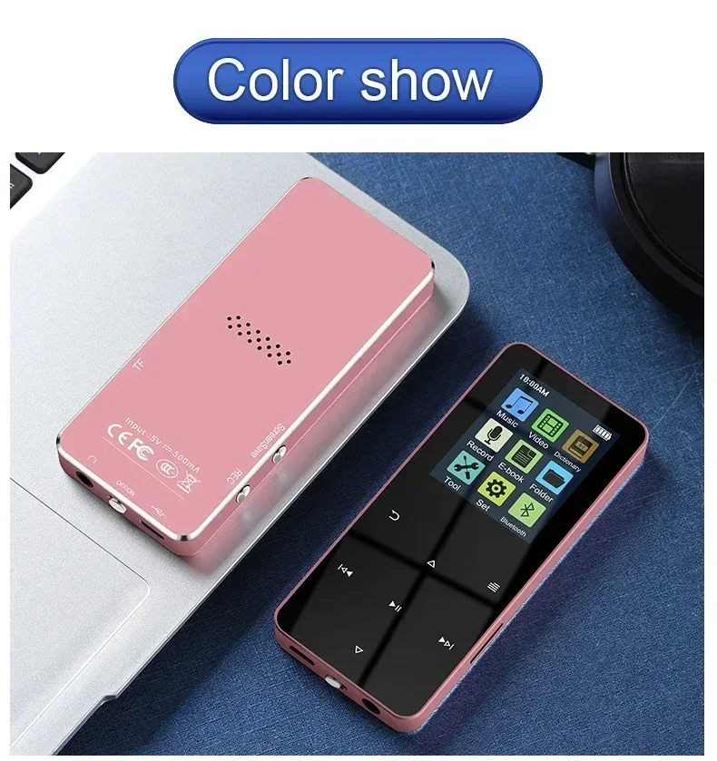 2.0 Inch Metal Touch MP3 MP4 Music Player Bluetooth 5.0 Supports Card, with FM Alarm Clock Pedometer e-Book Built-in Speaker