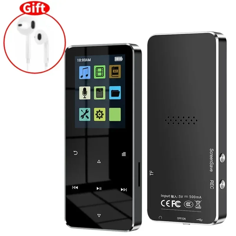 2.0 Inch Metal Touch MP3 MP4 Music Player Bluetooth 5.0 Supports Card, with FM Alarm Clock Pedometer e-Book Built-in Speaker