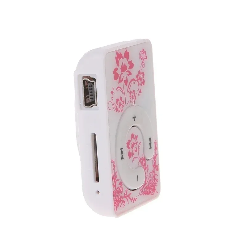 Mini Clip Floral Pattern Music MP3 Player 32GB Card With Micro SD TF Card Clip Design Digital Music Mini USB Cable + Earphone