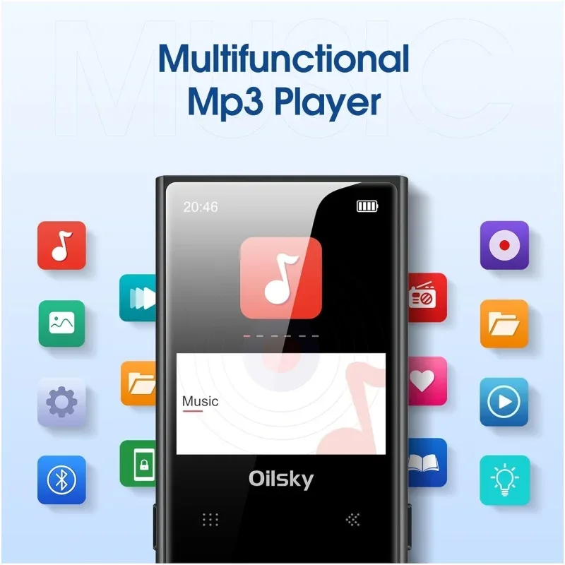 Oilsky 64GB MP3 Player Portable Digital Lossless Music Player with Bluetooth 5.0 FM Radio Built-in Speaker Touch Button Voice