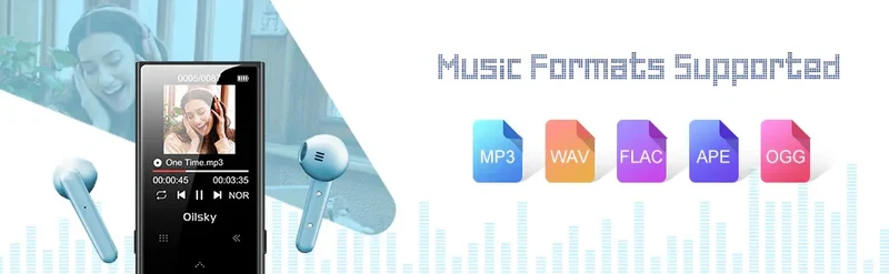 Oilsky 64GB MP3 Player Portable Digital Lossless Music Player with Bluetooth 5.0 FM Radio Built-in Speaker Touch Button Voice