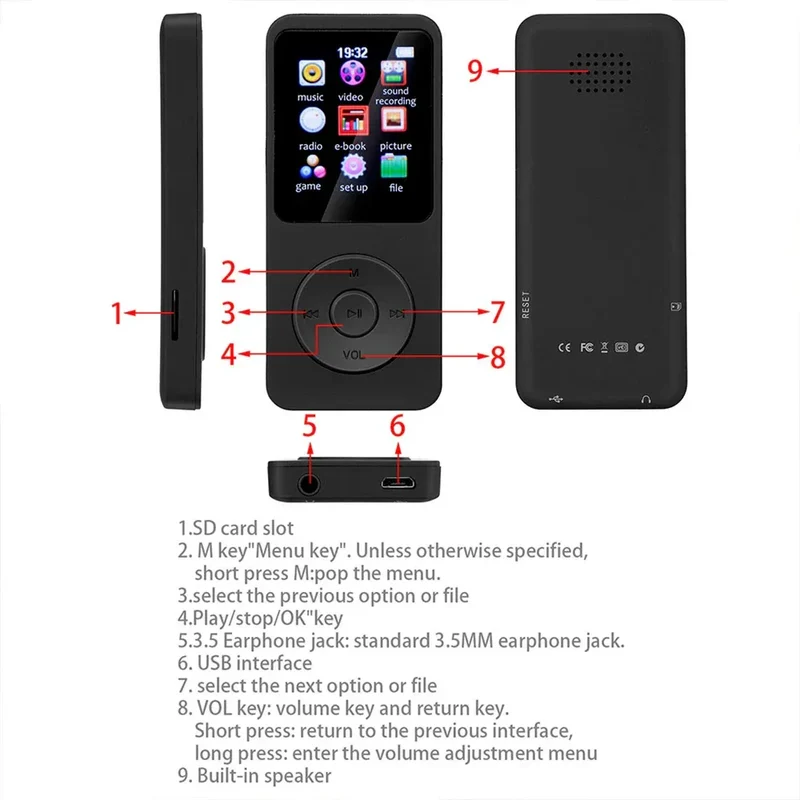 MP3 Player Outdoor Sports Fitness Mini Mp4/mp3 Support Bluetooth Lossless Hifi Music Player FM Radio Recorder Sport 128GB