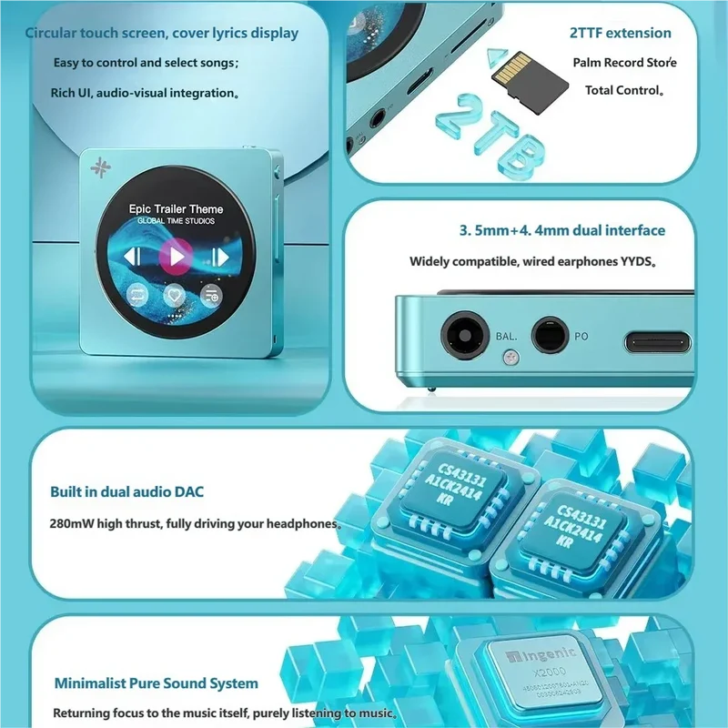 Fiio Snowsky Disc Portable Music Player2T TF Hi-Res HIFI Sound Quality MP3 Player Bluetooth5.4 WiFi USB AUDIO Support SPDIF