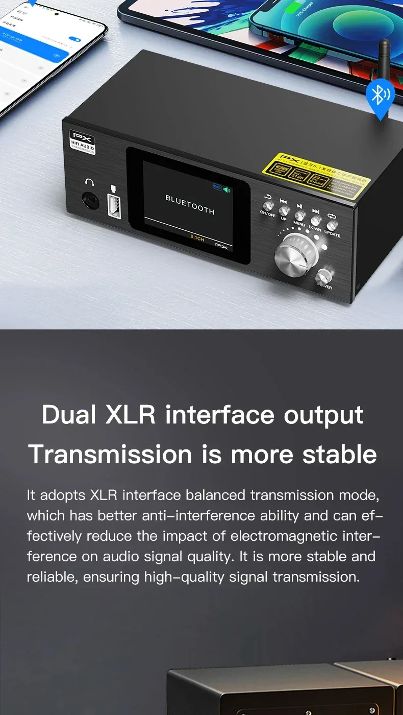 Flagship HIFI Digital Music Player ES9038Q2M DAC DSD512 Lossless Decoding Audio Decoder QCC5125 Bluetooth 5.1 AMANERO USB