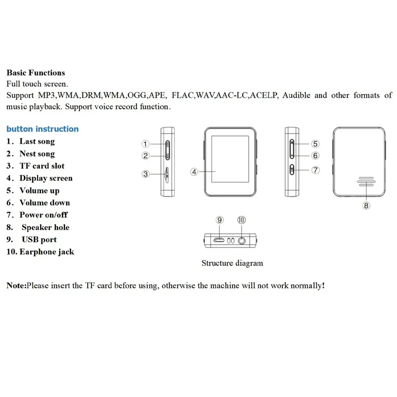 MP4 Player BT 5.0 Touch Screen Music Player Portable MP3 Player with Speakers FM Radio Recording E-Book 2-inch Screen