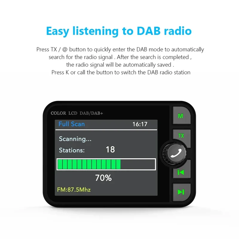 Stereo Digital Signal Broadcast Adapter DAB+ Receiver Digital Broadcast Bluetooth-compatible 5.0 Music Player Hands-free for Car