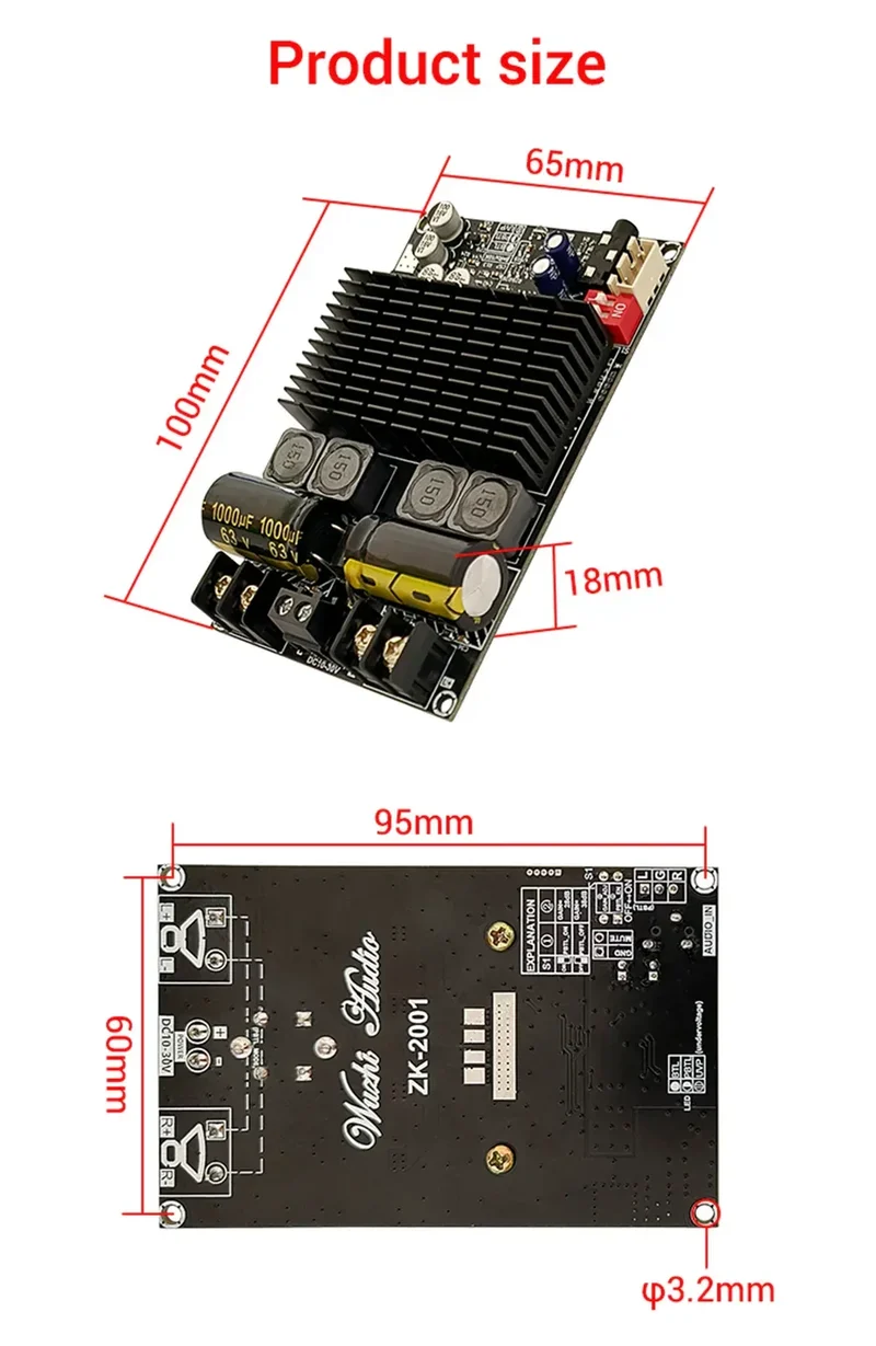 TPA3221 Pure Rear Digital Power Amplifier Board 100W+100W Dual Channel Stereo Audio Amp DC 10-30V for Car Home Speaker Subwoofer