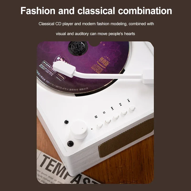 Retro CD Player Rechargeable Support CD BT USB 3.5mm AUX Portable CD Player Bluetooth-Compatible 5.0 Wireless Speaker Home Decor