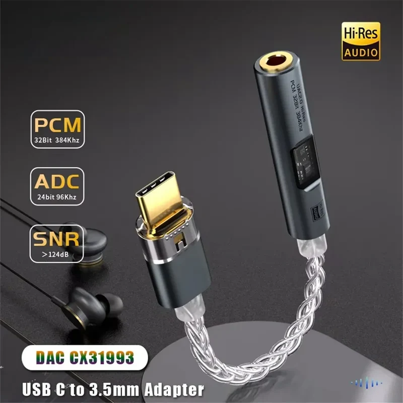 ABVO-BA23 USB Type C To 3.5 Mm Jack Adapter Headphone Amp DAC USB C Audio AUX Converter Decoder CX31993 PCM 32Bit 384Khz