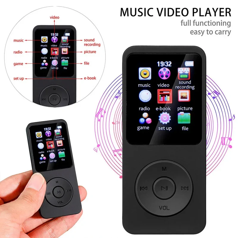 MP3 MP4 Player Bluetooth-Compatible5.0 Sports MP3 Player 1.8in Color Screen Music Stereo Player Gift for Kid