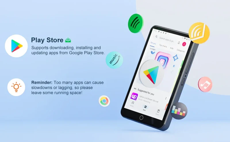 MP3 Player with Bluetooth and WiFi，4" Touch Screen Music Player Android 9.0 MTK 8 Core，MP4 Player with Spotify，Audible，Deezer，Am