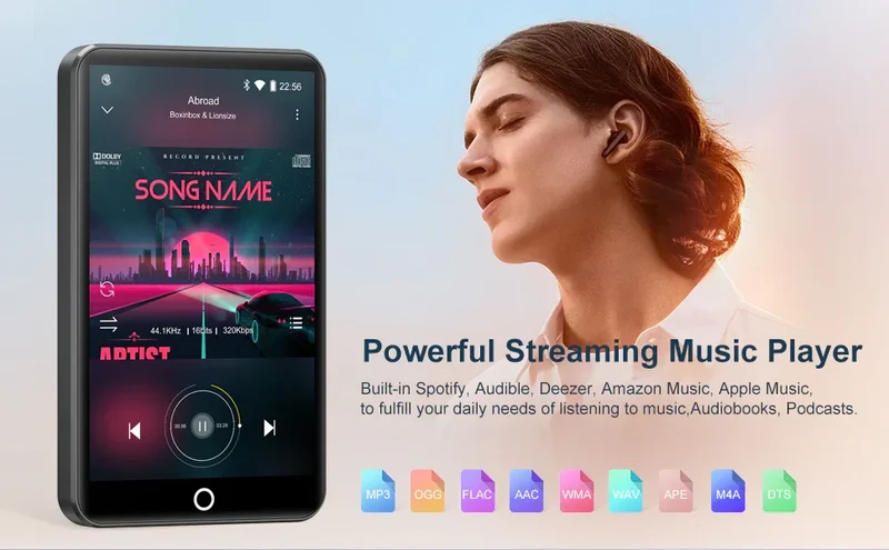 MP3 Player with Bluetooth and WiFi，4" Touch Screen Music Player Android 9.0 MTK 8 Core，MP4 Player with Spotify，Audible，Deezer，Am