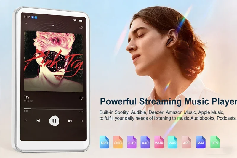 Famue BF12 4-inch 1080P MP4 Player, Android 10, Wi-Fi Bluetooth, YouTube Instagram Spotify Amazon Music Play Store Download