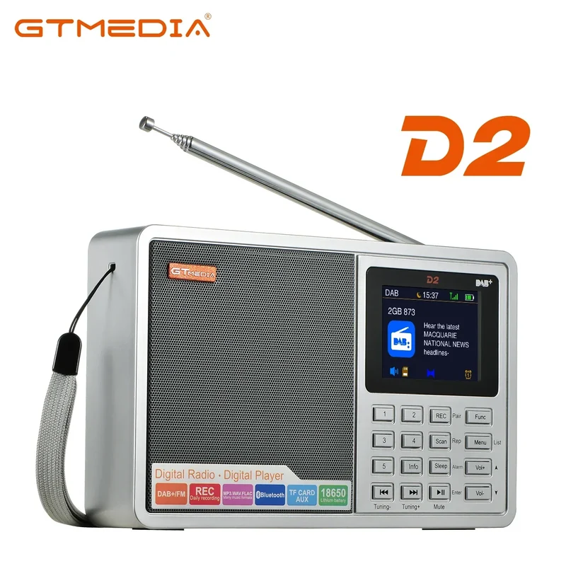 [Genuine]GTMEDIA D2 FM Radio Portable DAB Digital Bluetooth Speaker AUX IN TF Card Slot MP3 Player Recording Clock Alarm