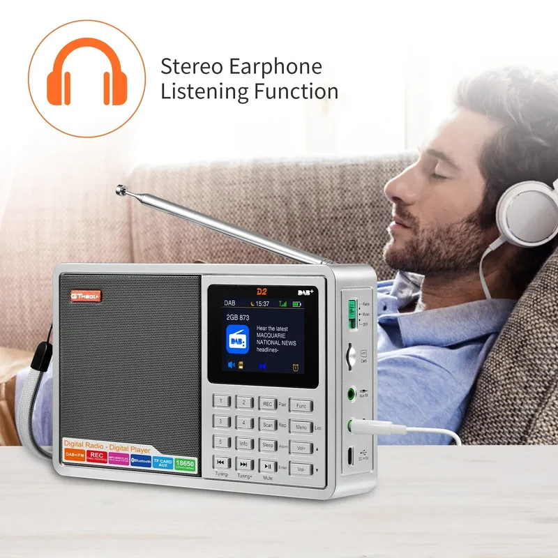 [Genuine]GTMEDIA D2 FM Radio Portable DAB Digital Bluetooth Speaker AUX IN TF Card Slot MP3 Player Recording Clock Alarm