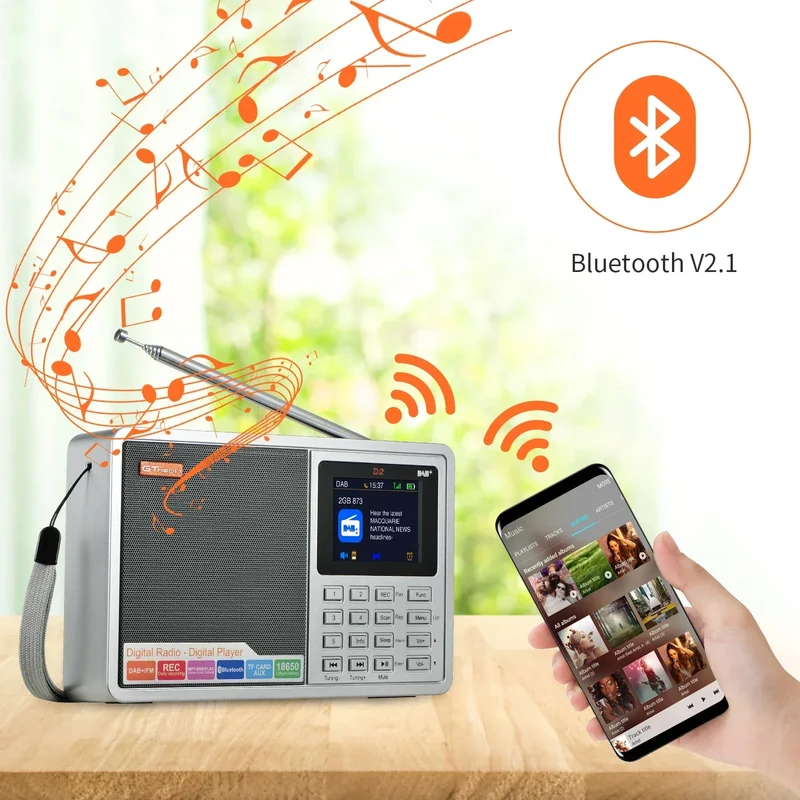 [Genuine]GTMEDIA D2 FM Radio Portable DAB Digital Bluetooth Speaker AUX IN TF Card Slot MP3 Player Recording Clock Alarm