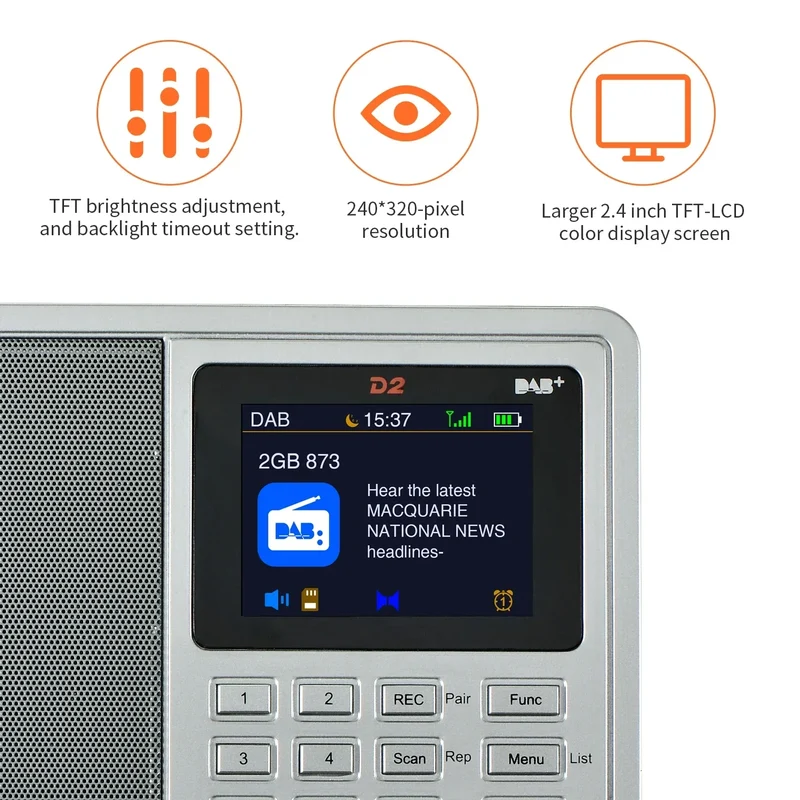 [Genuine]GTMEDIA D2 FM Radio Portable DAB Digital Bluetooth Speaker AUX IN TF Card Slot MP3 Player Recording Clock Alarm