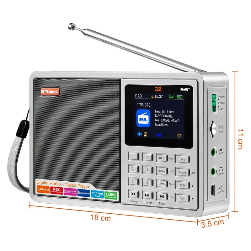 [Genuine]GTMEDIA D2 FM Radio Portable DAB Digital Bluetooth Speaker AUX IN TF Card Slot MP3 Player Recording Clock Alarm