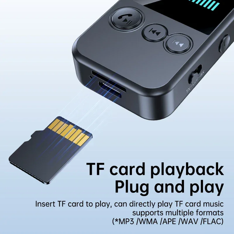 Lavalier Bluetooth 5.4 Audio Receiver Transmitter 3.5mm AUX TF Card Play Wireless Adapter with LCD Display For PC TV Speaker