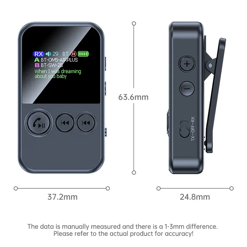 Lavalier Bluetooth 5.4 Audio Receiver Transmitter 3.5mm AUX TF Card Play Wireless Adapter with LCD Display For PC TV Speaker
