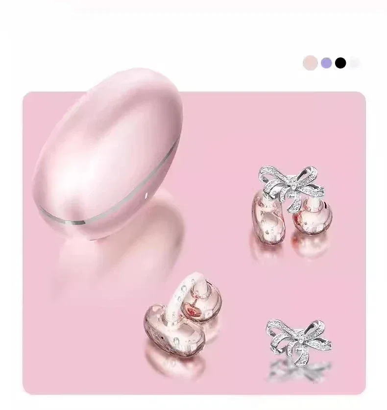 Vivo Clip-on Earbuds Wireless Bluetooth Open Ear Headphones with Detachable Crystal Bowknot Earrings For Sports Fitness Workouts