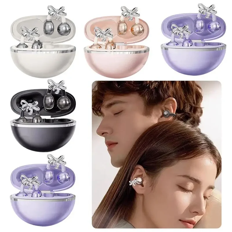Vivo Clip-on Earbuds Wireless Bluetooth Open Ear Headphones with Detachable Crystal Bowknot Earrings For Sports Fitness Workouts