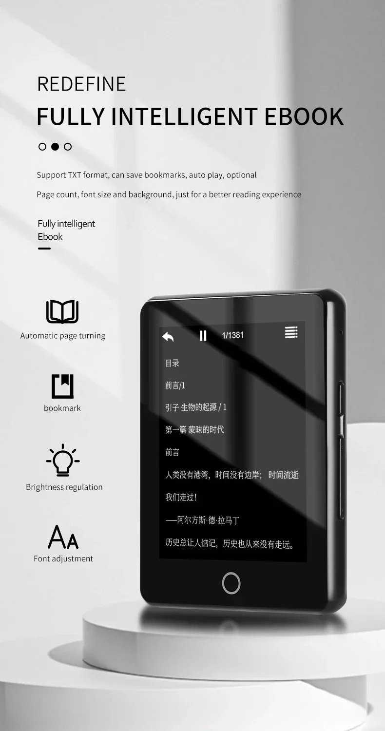 Metal Full Screen 3.0-inch MP3 Music Player Bluetooth 5.0 External Play Mini Portable Walkman/FM/eBook/Recorder MP4 Touch Screen