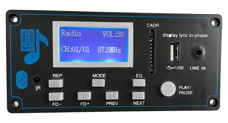 Bluetooth 12V LCD MP3 Decoder Board WAV WMA Decoding MP3 Rec Player Audio Module Support FM Radio AUX USB With Lyrics Display