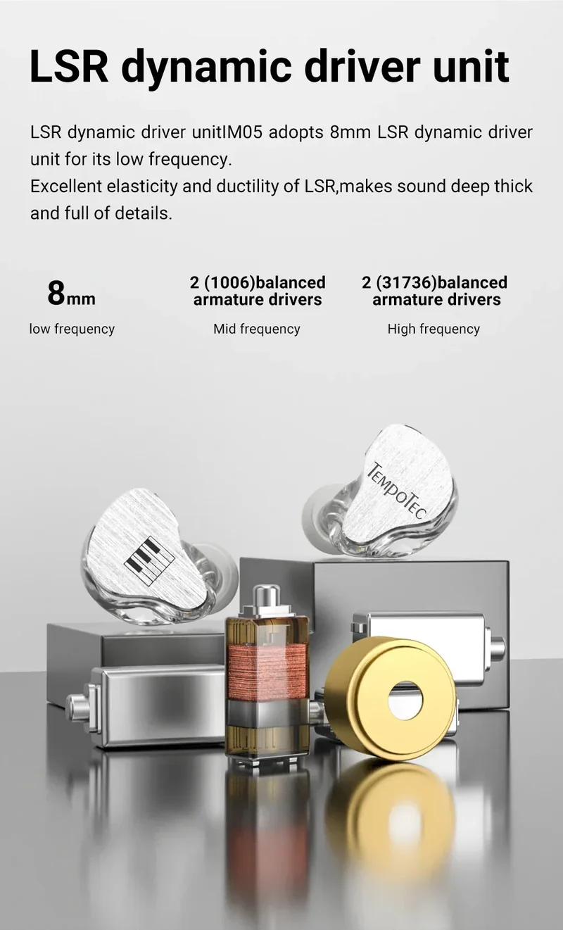 TempoTec IM01 Flathead 4.4mm earphones, IM05 3.5mm cable-detachable,0.78mm pin HiFi in-ear earphones 1DD+4BA