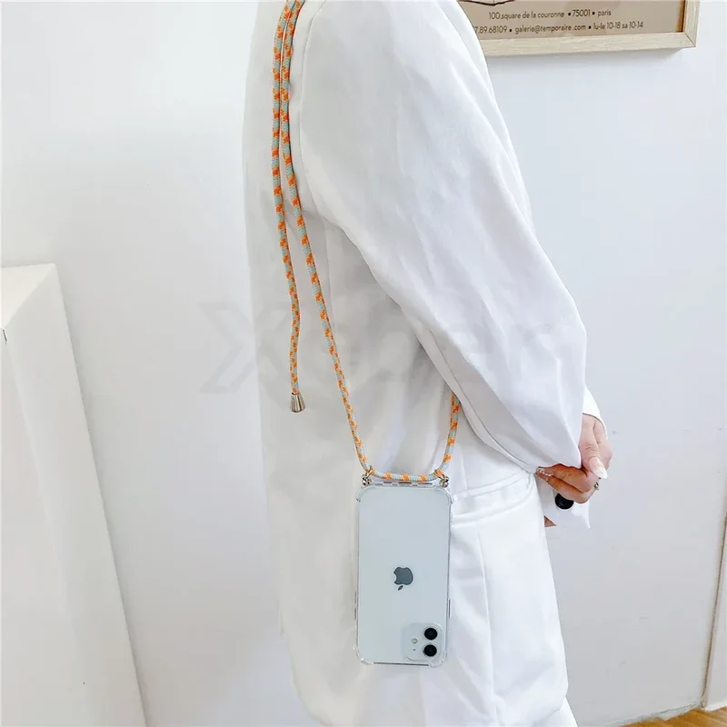 Necklace Lanyard Strap Chain Phone Case For iPhone 16 15 14 13 Pro Max 12 11 XS X XR Mini 7 8 Plus Transparent Soft Rope Cover