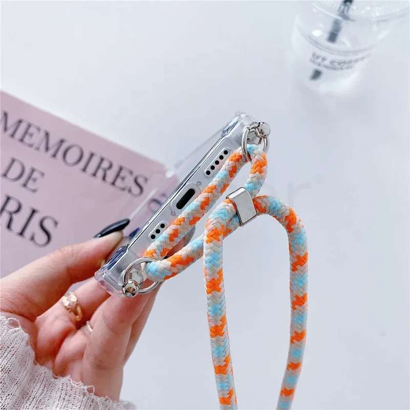 Necklace Lanyard Strap Chain Phone Case For iPhone 16 15 14 13 Pro Max 12 11 XS X XR Mini 7 8 Plus Transparent Soft Rope Cover