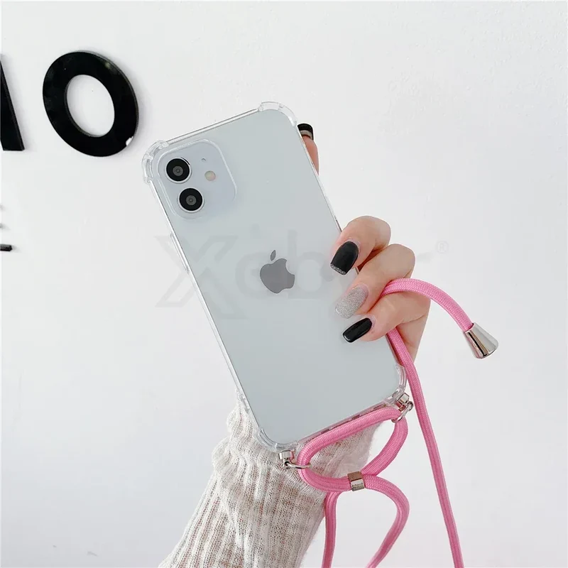 Necklace Lanyard Strap Chain Phone Case For iPhone 16 15 14 13 Pro Max 12 11 XS X XR Mini 7 8 Plus Transparent Soft Rope Cover